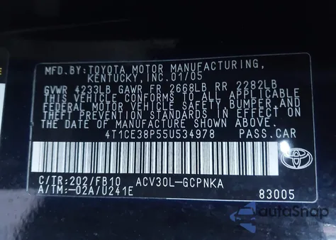 2005 Toyota Camry Solara Se z USA, uszkodzony, nr VIN 4T1CE38P55U534978